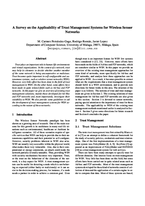 A Survey on the Applicability of Trust Management Systems for Wireless Sensor Networks