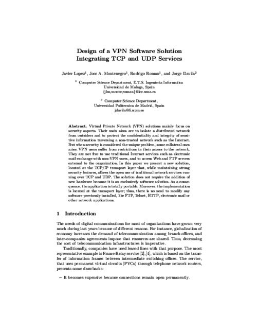 Design of a VPN Software Solution Integrating TCP and UDP Services