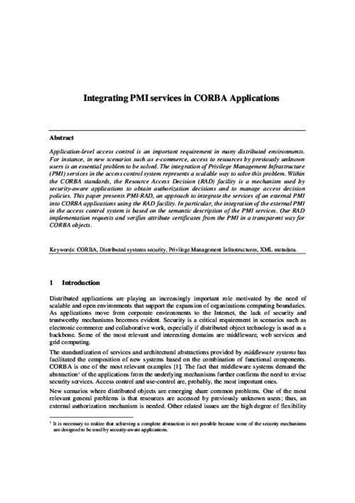 Integrating PMI Services in CORBA Applications