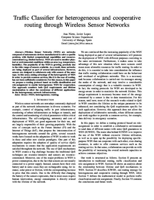 Traffic Classifier for Heterogeneous and Cooperative Routing through Wireless Sensor Networks