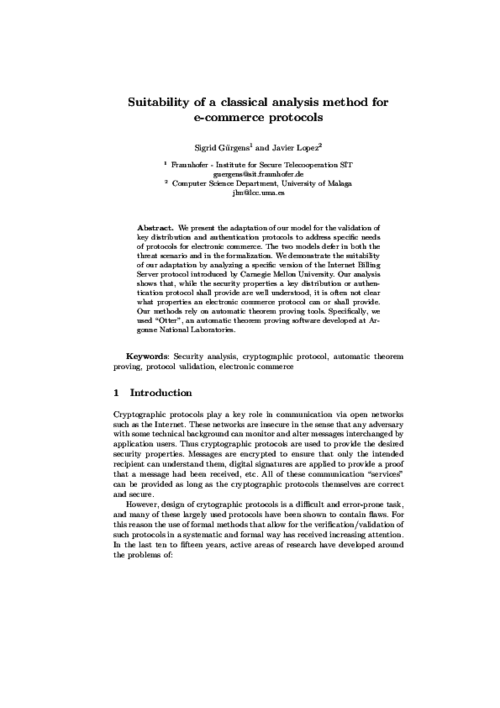 Suitability of a Classical Analysis Method for E-Commerce Protocols