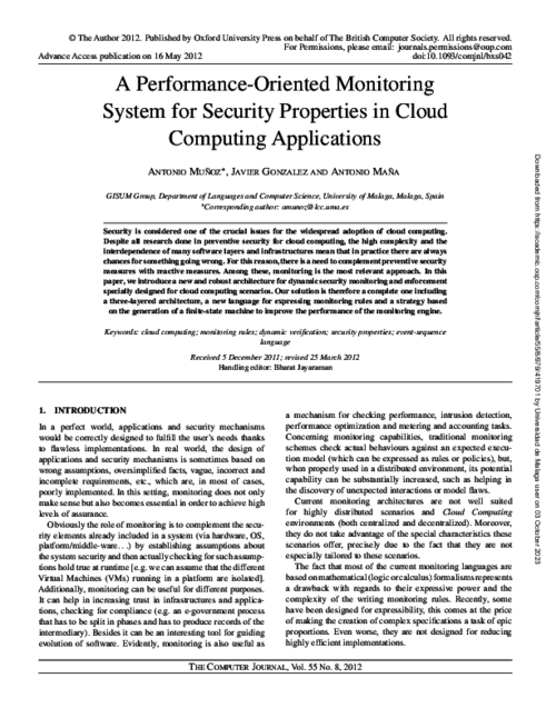 A performance-oriented monitoring system for security properties in cloud computing applications