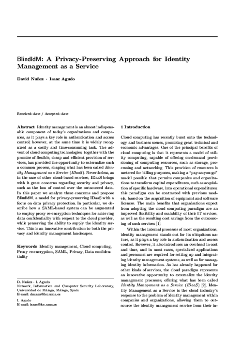 BlindIdM: A Privacy-Preserving Approach for Identity Management as a Service