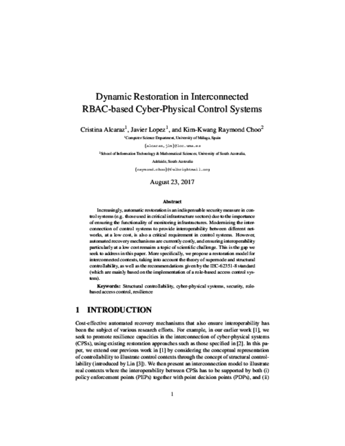 Dynamic Restoration in Interconnected RBAC-based Cyber-Physical Control Systems