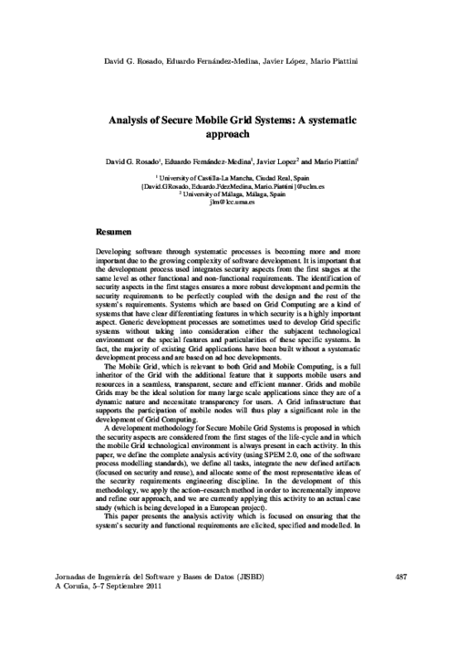 Analysis of Secure Mobile Grid Systems: A systematic approach