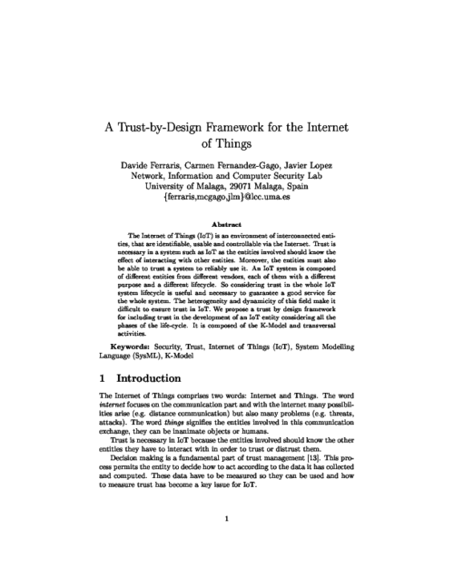 A Trust-by-Design Framework for the Internet of Things