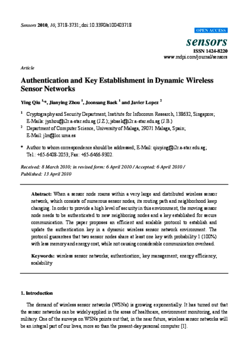 Authentication and Key Establishment in Dynamic Wireless Sensor Networks