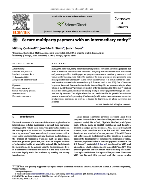 Secure multiparty payment with an intermediary entity