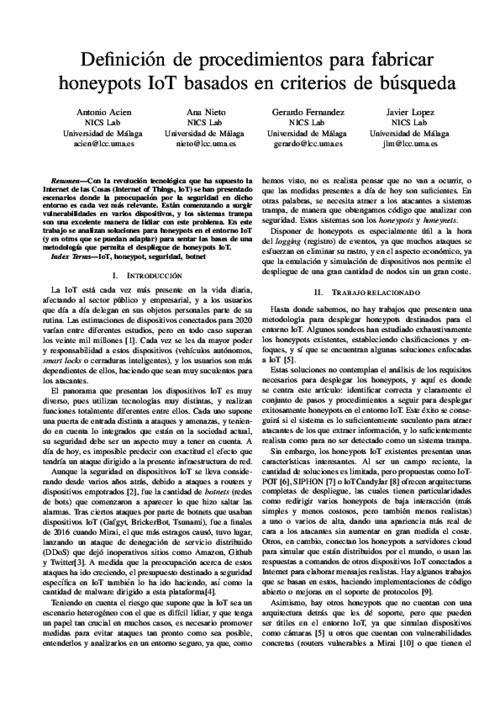 Definición de procedimientos para fabricar honeypots IoT basados en criterios de búsqueda