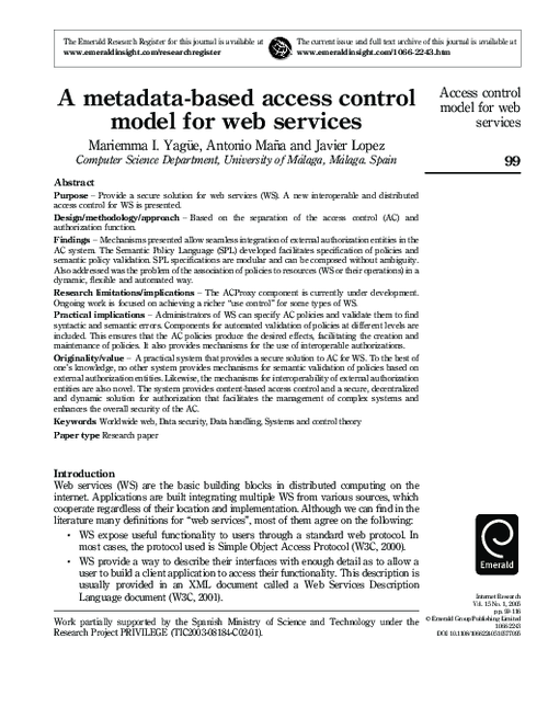 A Metadata-based Access Control Model for Web Services