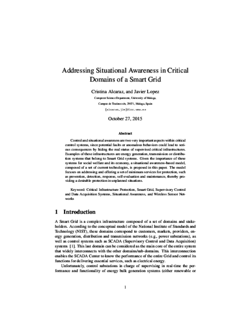 Addressing Situational Awareness in Critical Domains of a Smart Grid