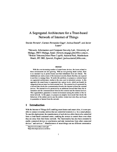 A Segregated Architecture for a Trust-based Network of Internet of Things
