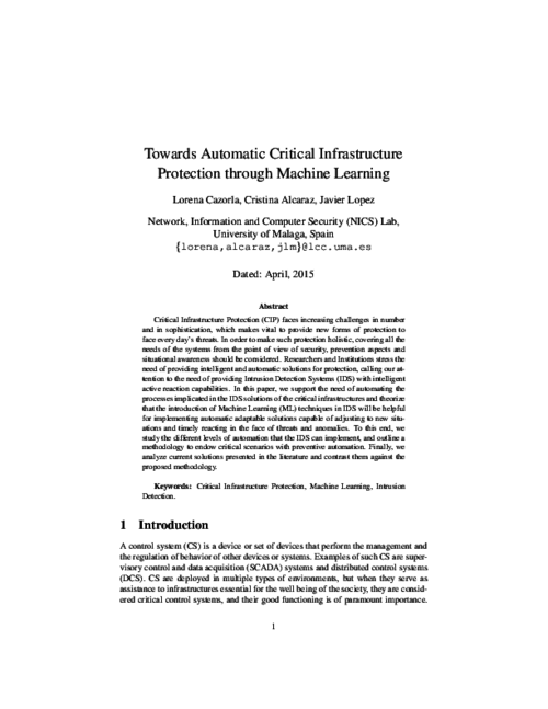 Towards Automatic Critical Infrastructure Protection through Machine Learning