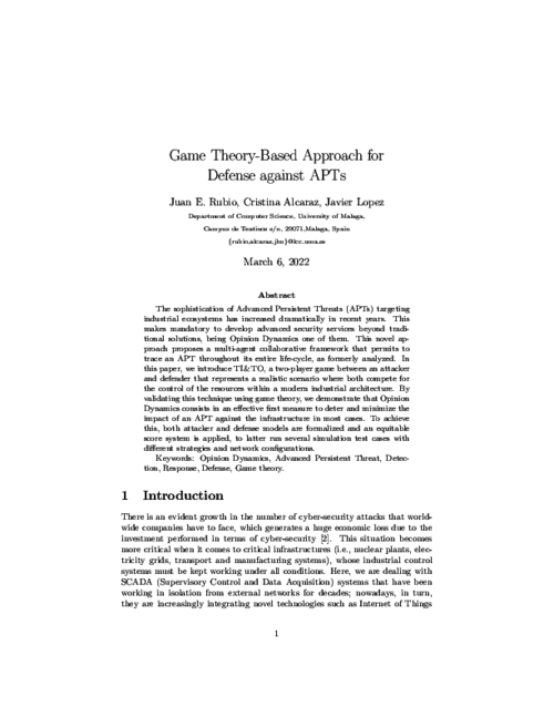 Game Theory-Based Approach for Defense against APTs