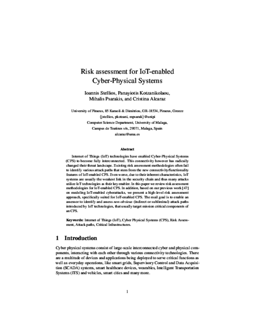 Risk Assessment for IoT-Enabled Cyber-Physical Systems