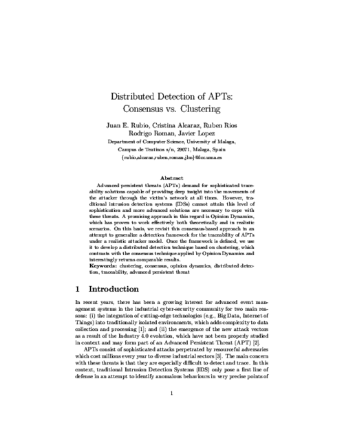 Distributed Detection of APTs: Consensus vs. Clustering