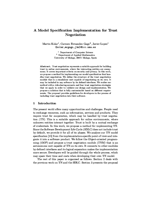 A Model Specification Implementation for Trust Negotiation