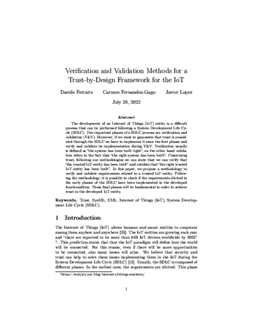 Verification and Validation Methods for a Trust-by-Design Framework for the IoT