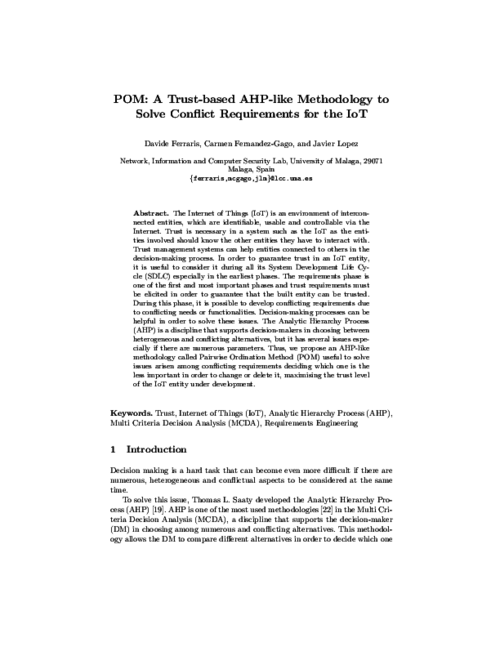 POM: A Trust-based AHP-like Methodology to Solve Conflict Requirements for the IoT