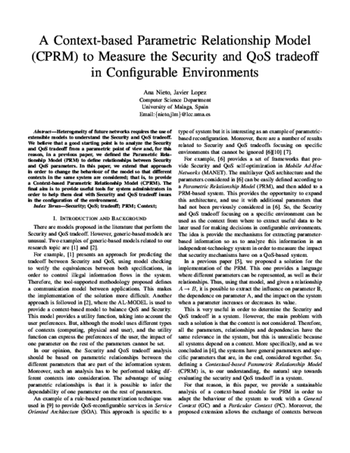 A Context-based Parametric Relationship Model (CPRM) to Measure the Security and QoS tradeoff in Configurable Environments