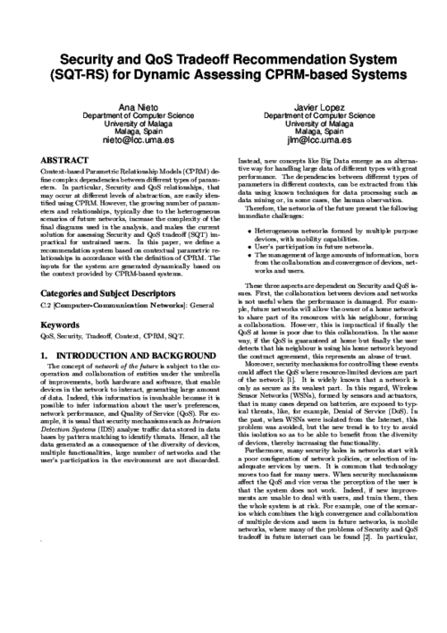 Security and QoS Tradeoff Recommendation System (SQT-RS) for Dynamic Assessing CPRM-based Systems