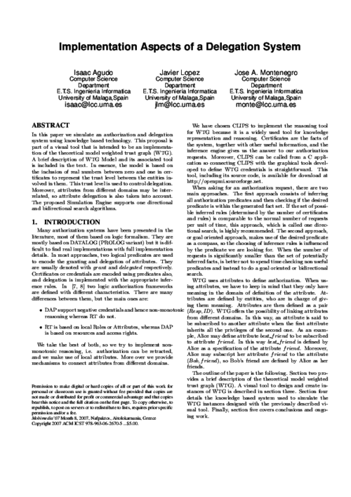 Implementation aspects of a delegation system