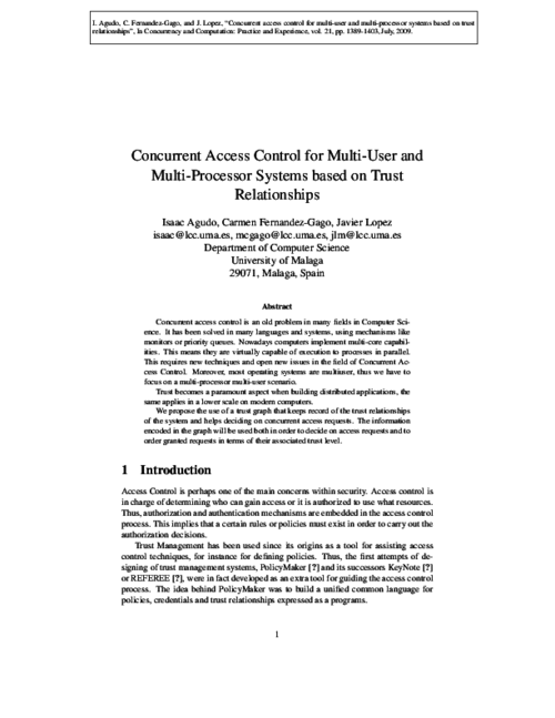 Concurrent access control for multi-user and multi-processor systems based on trust relationships