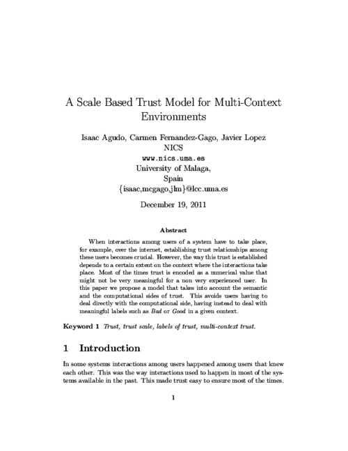 A Scale Based Trust Model for Multi-Context Environments