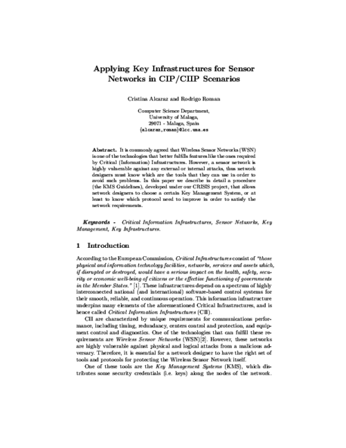 Applying Key Infrastructures for Sensor Networks in CIP/CIIP Scenarios