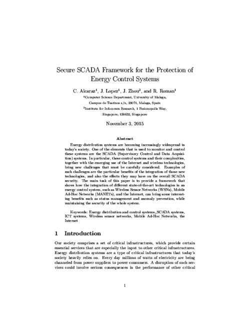 Secure SCADA Framework for the Protection of Energy Control Systems