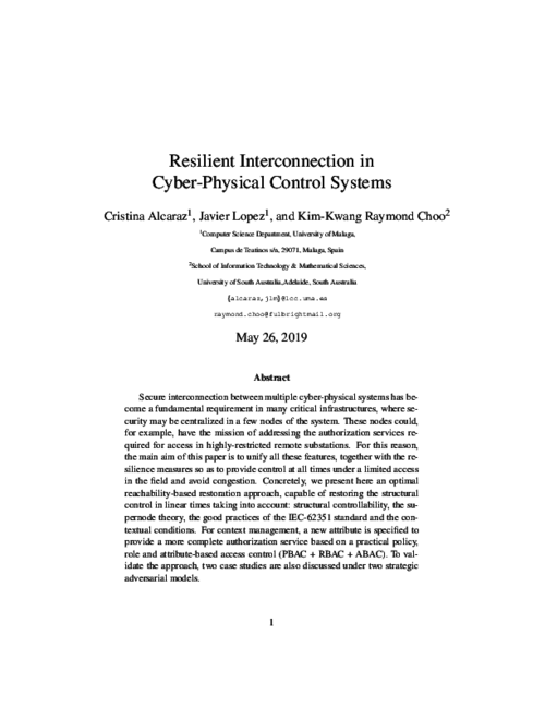 Resilient Interconnection in Cyber-Physical Control Systems