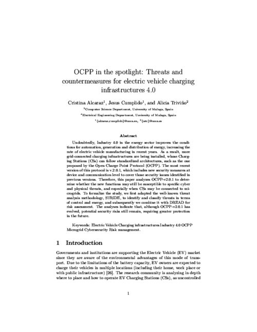 OCPP in the spotlight: threats and countermeasures for electric vehicle charging infrastructures 4.0