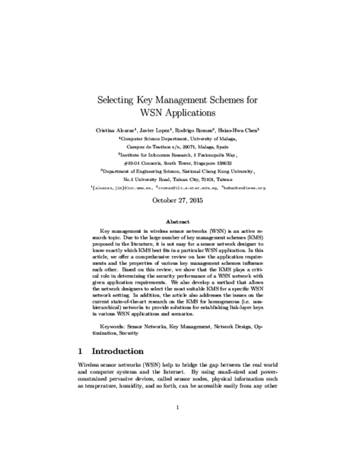 Selecting key management schemes for WSN applications