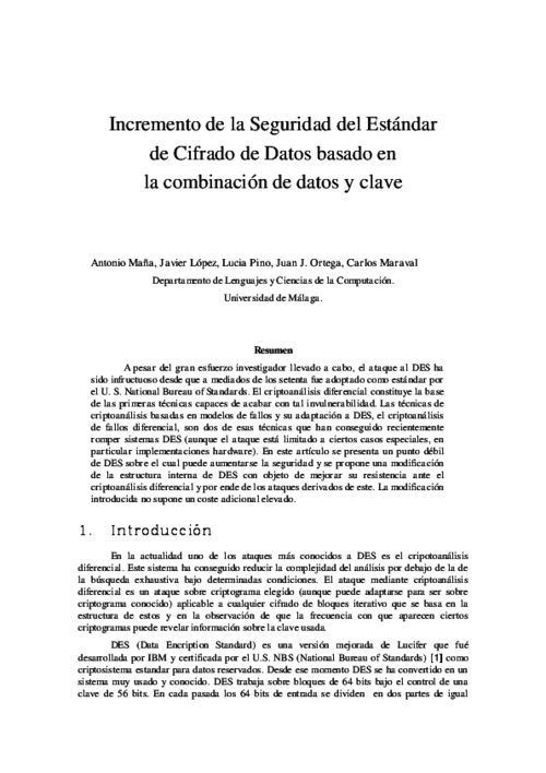 Incremento de la Seguridad del Estandar de Cifrado de Datos basado en la Combinación de Datos y Clave