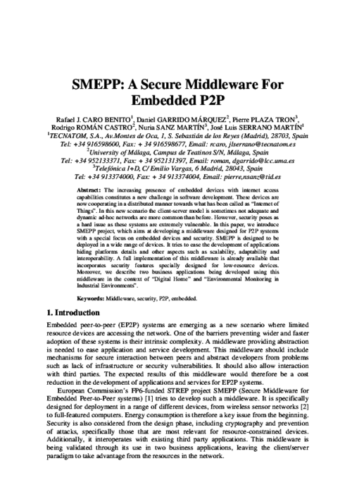 SMEPP: A Secure Middleware for Embedded P2P