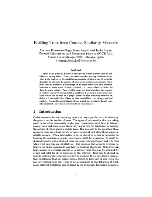 Building Trust from Context Similarity Measures