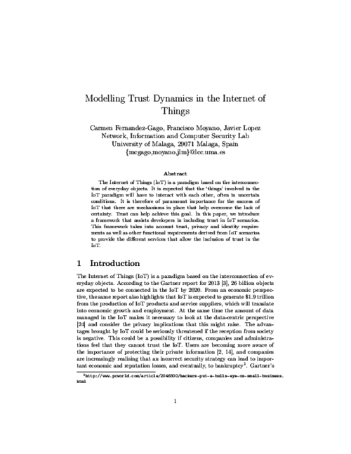 Modelling Trust Dynamics in the Internet of Things