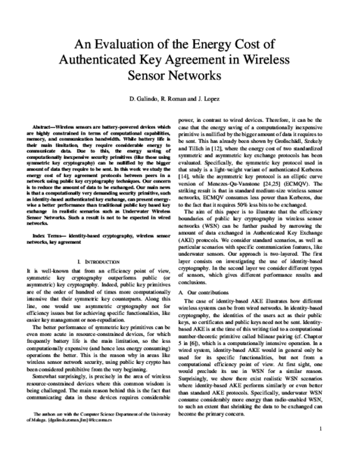 An Evaluation of the Energy Cost of Authenticated Key Agreement in Wireless Sensor Networks