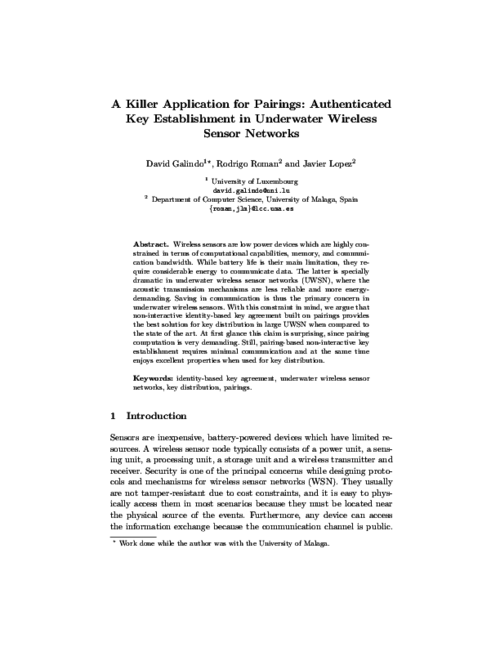 A Killer Application for Pairings: Authenticated Key Establishment in Underwater Wireless Sensor Networks