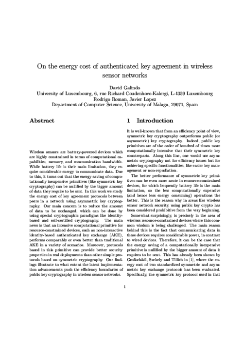 On the Energy Cost of Authenticated Key Agreement in Wireless Sensor Networks