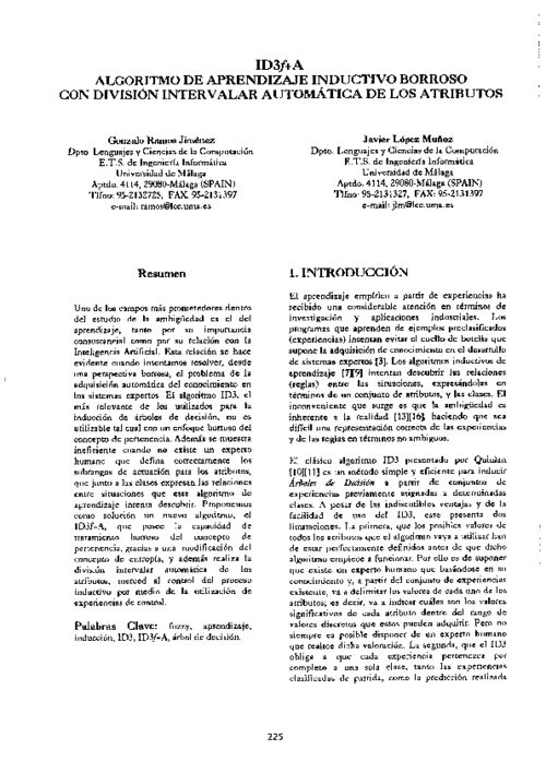 ID3f+A. Algoritmo de Aprendizaje Inductivo Borroso con División Intervalar Automática de los Atributos