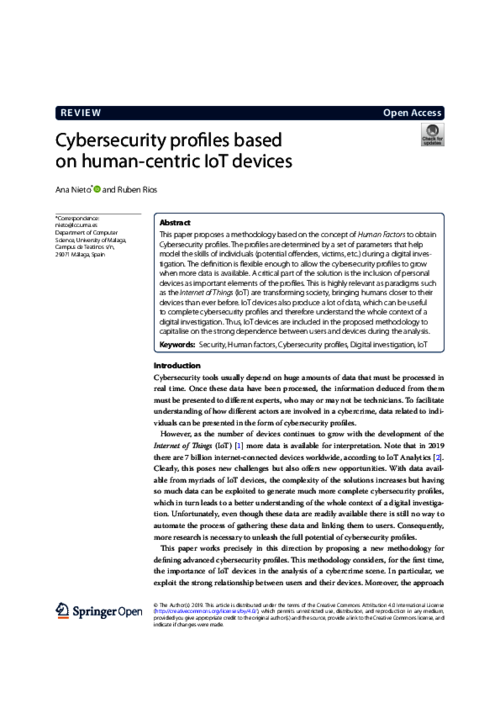 Cybersecurity Profiles based on Human-Centric IoT Devices