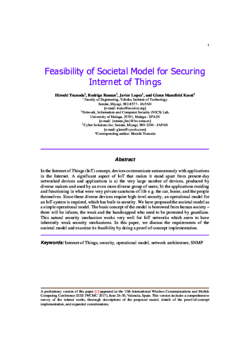 Feasibility of Societal Model for Securing Internet of Things