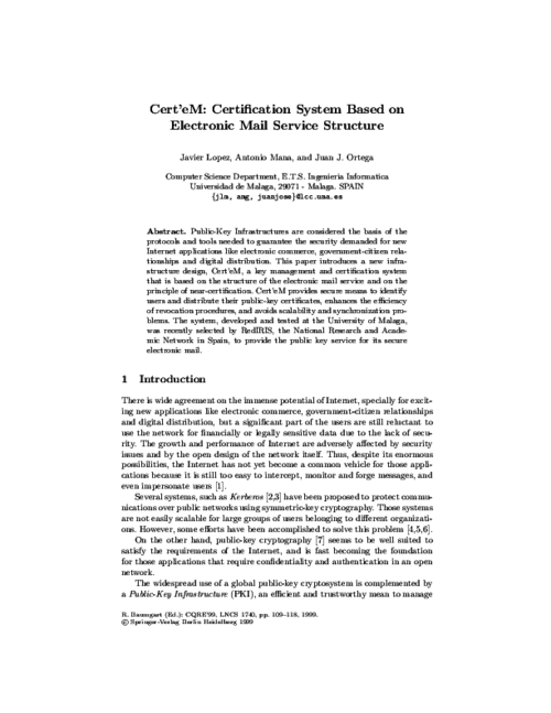 Cert’eM: Certification System Based on Electronic Mail Service Structure