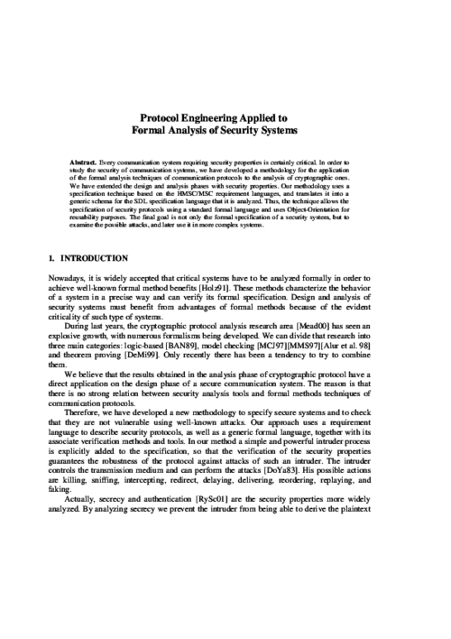 Protocol Engineering Applied to Formal Analysis of Security Systems