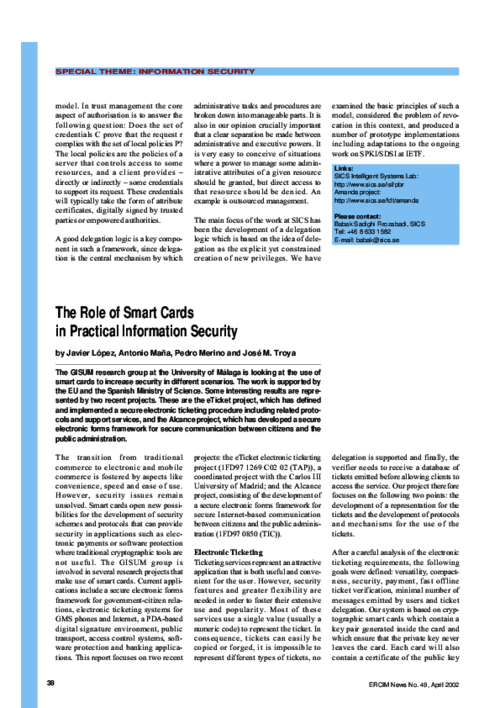 The Role of Smartcards in Practial Information Security