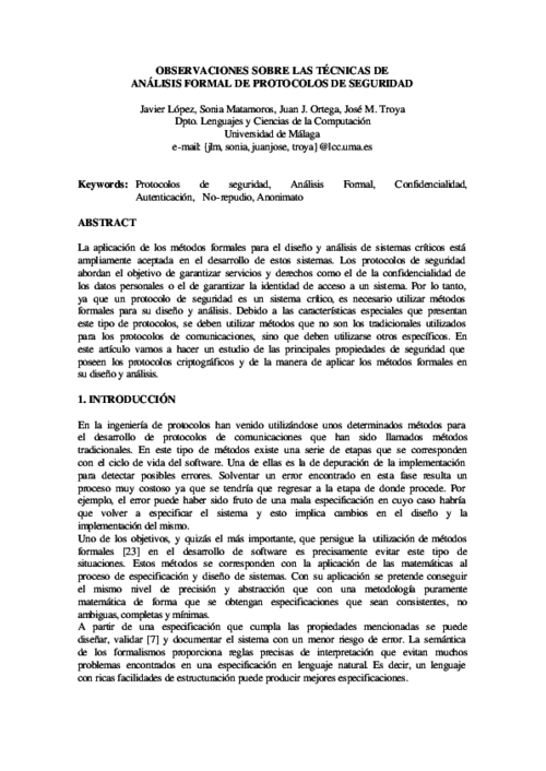 Observaciones sobre las técnicas de análisis formal de protocolos de seguridad