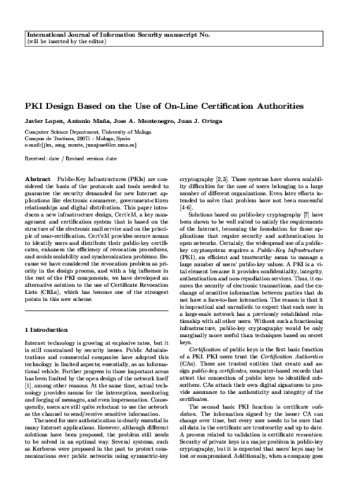 PKI Design Based on the Use of On-line Certification Authorities