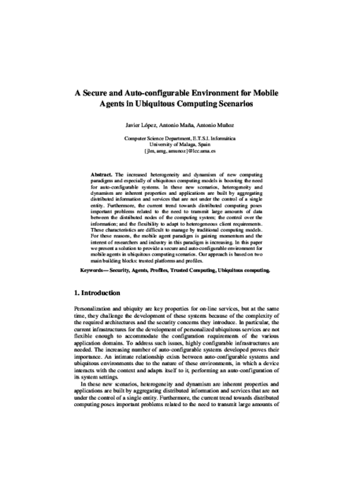 A Secure and Auto-configurable Environment for Mobile Agents in Ubiquitous Computing Scenarios