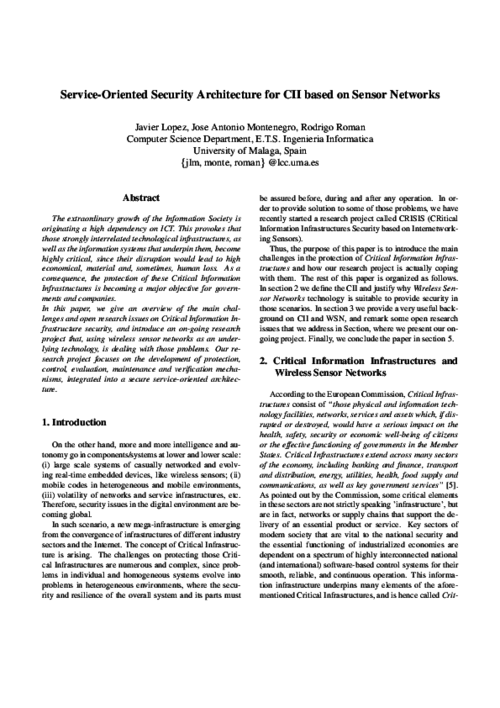 Service-Oriented Security Architecture for CII based on Sensor Networks